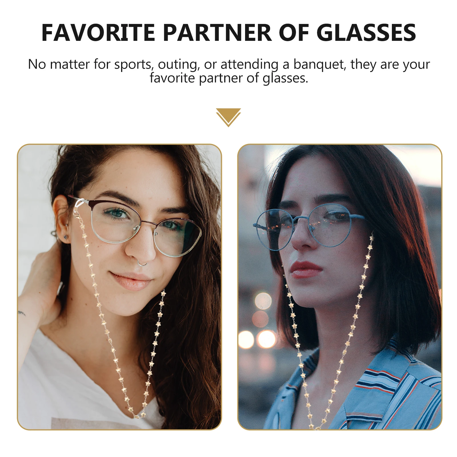

2Pcs Alloy Five-Point Chain Charming Durable Eyeglasses Strap Decorative Sunglasses Cord Safety Eyewear