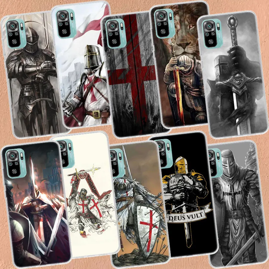 Funda de teléfono con tatuaje templario de caballeros para Xiaomi Redmi Note 13 Pro Plus, 5G, 12, 12C, 10, 9, 8, 7, 6, 10A, 10C, 9A, 9C, 9T, 8A, 7A, 6A, K60, K70 Pro C