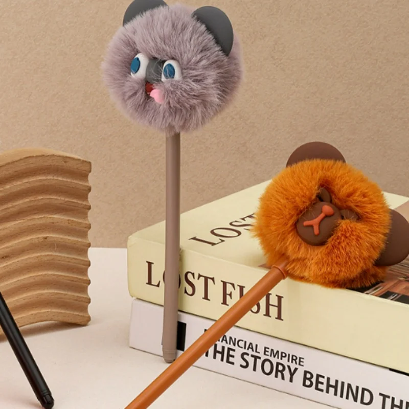 24pcs/lot Creative Capybara Panda Koala Animal Hairball Gel Pen Cute 0.5mm Blue/Black Ink Signature Pens Office School Supplies