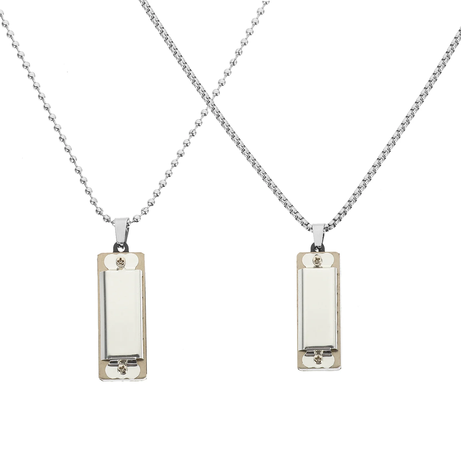 

2 Pcs Sterling Silver Harmonica Necklace Student Pendant Zinc Alloy Musical Instrument