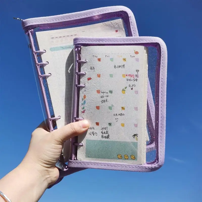 Binder Taschen mit Reiß verschluss transparent 6 Ring Planer Abdeckung mit Reiß verschluss Journal Organizer abnehmbare a5 oder a6 Reises tu denten