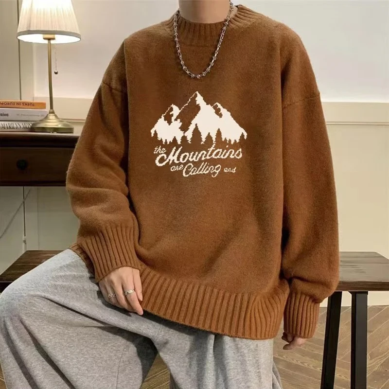 

New High Street Graphic Print Knitted Sweater For Men Hip Hop Letter Pullovers Femme 2023 Autumn Casual Y2K Vintage Knitwears