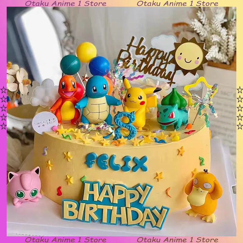 13PCS/SET Pikachu Cake Topper Decoration Boy Girl Happy Birthday Cute Poke Boll Vinyl Anime Figure Cake Ornaments Bake Supplies