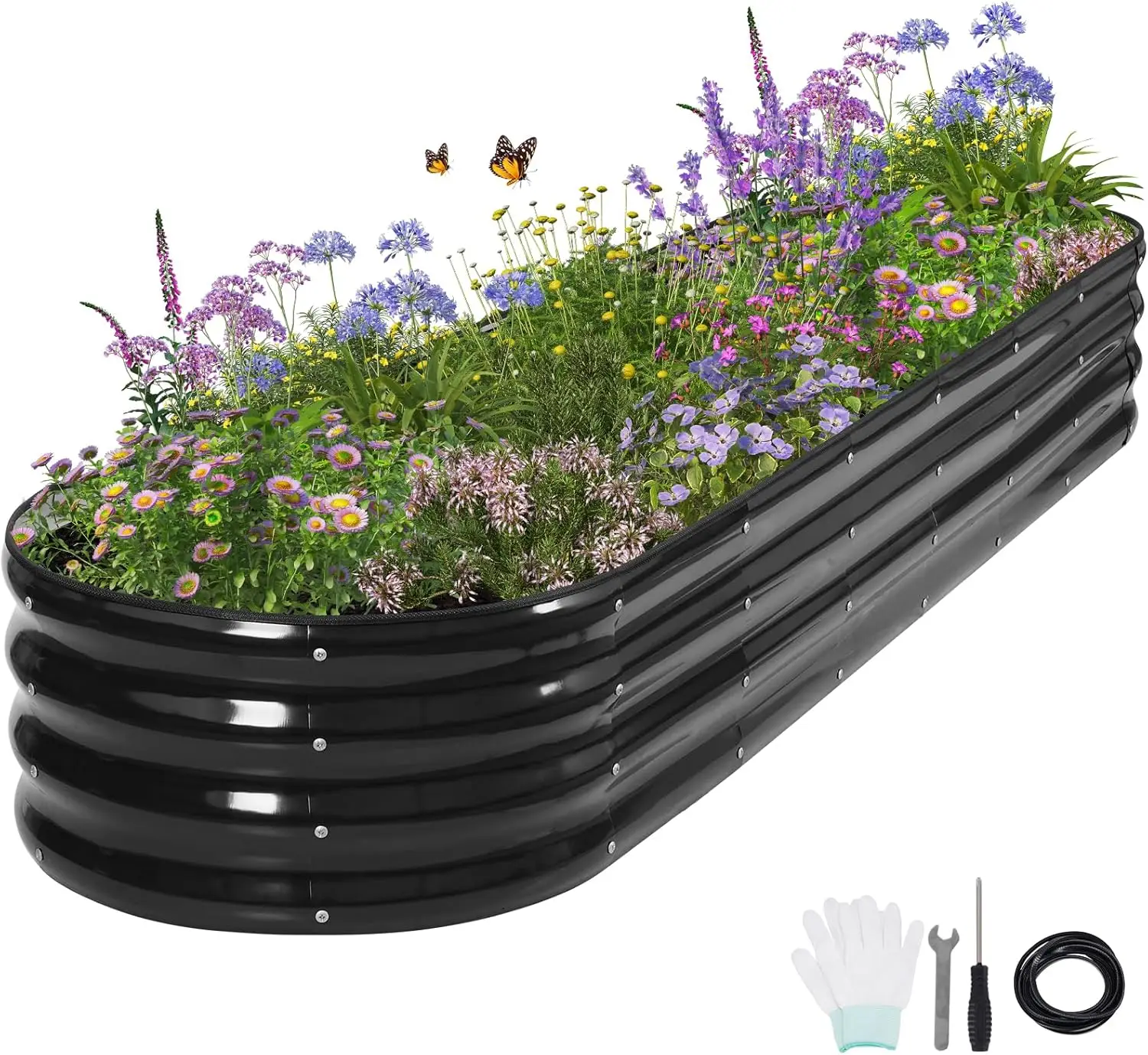 

Оцинкованный стальной комплект для приподнятой грядки с защитным бортиком и перчатками для овощей, цветов, трав - 8x2x1 фут, серый