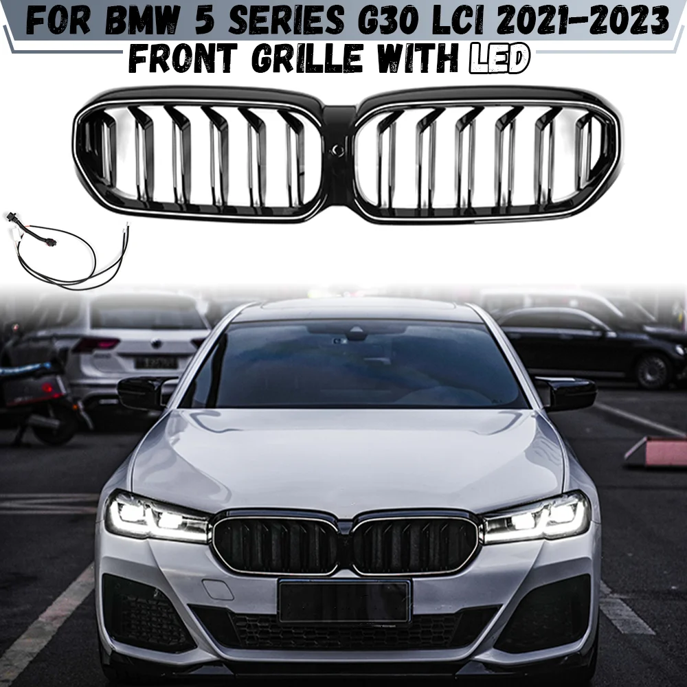 For BMW 5 Series G30 LCI 2021 2022 2023 Led Grille Front Kidney Grille Double Slat Diamond Grille Grid Car Accessories