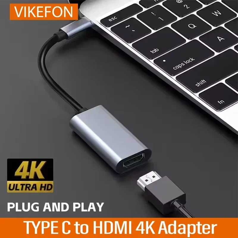 VIKEFON TYPE C to HDMI 4K Adapter USB C USB3.1 Male to HDTV Female Converter Cable Low latency for Laptop Tablet TV MacBook