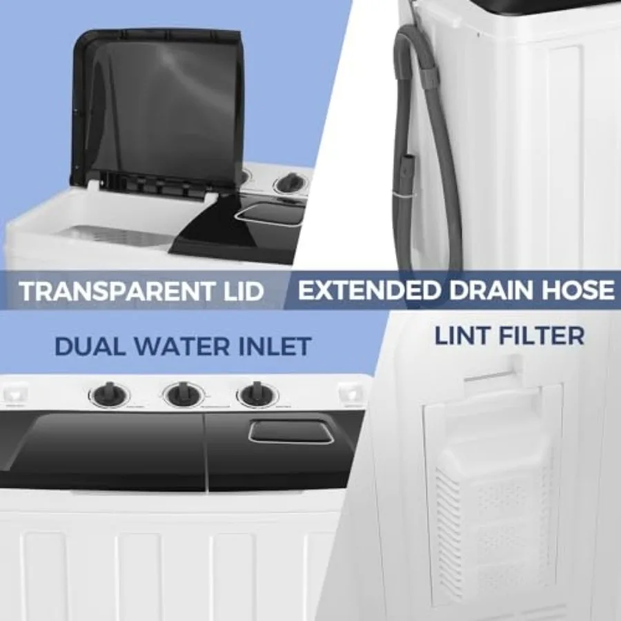 ماكينة غسيل مدمجة بحوض مزدوج محمول بسعة 30 رطل مع غسالة مضخة تصريف مدمجة ومجفف دوار كومبو 19 رطل + 11 رطل لـ Ap #6