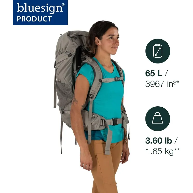 กระเป๋าเป้สะพายหลังสำหรับผู้หญิงขนาด 65 ลิตร สีน้ำเงินคาสเคด