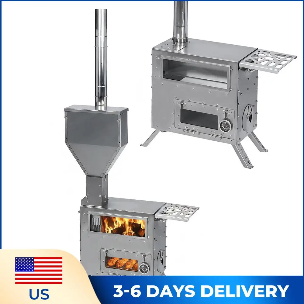 

Portable Wood-Burning Camp Stove with Chimney Pipe Pellet Stove with Oven for Outdoor Heating & Cooking Ice Fishing Hunting