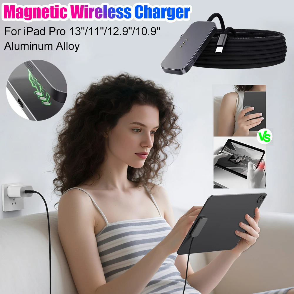 

Magnetic Wireless Tablet Charger For iPad Pro Aluminum Alloy Fast Charging Chargers With 2m Cord For iPad Pro 13/11"/12.9"/10.9"