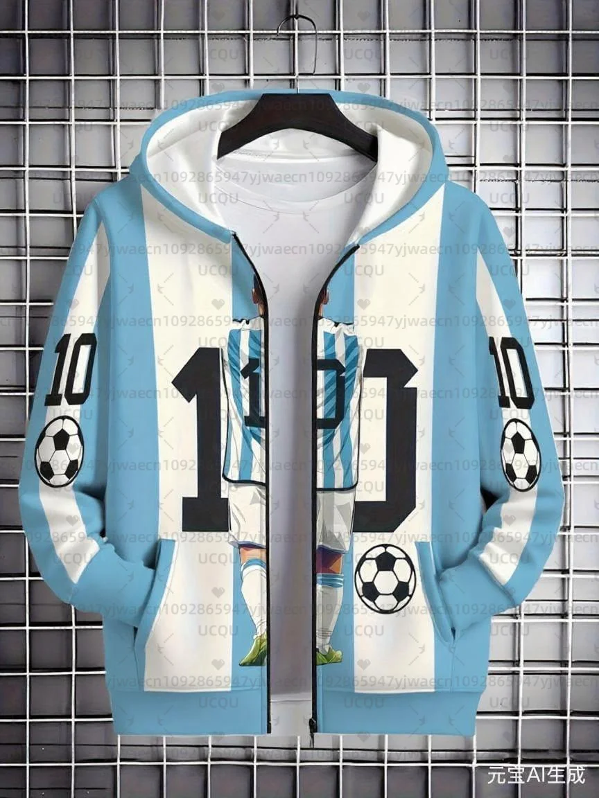 Autumn and Winter 3D Print Hooded Zipper Hoodies Messi No.10 Casual Pullover Clothing Men's Women's Hoodies