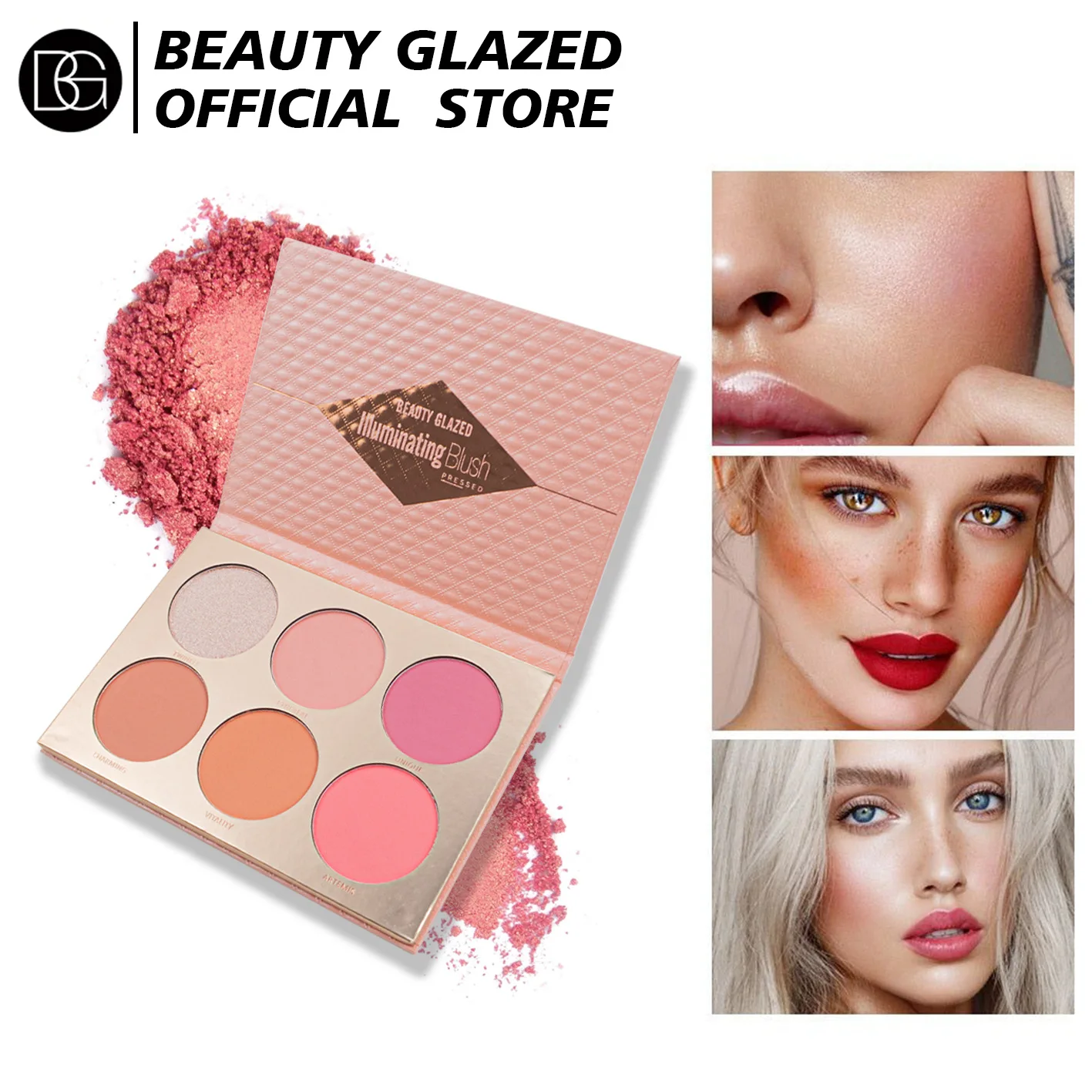 Beauty Glazed-paleta de colorete facial, paleta de colorete ligero de lujo, polvo de rubor mate, brillo brillante, contorno, resaltar, paleta de rubor