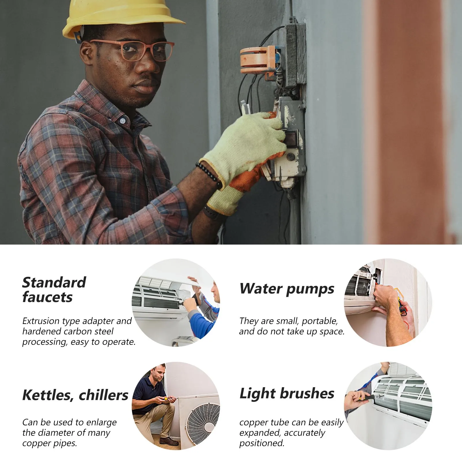 

6 шт., электрическая дрель, расширитель трубок, ручной инструмент, развертки для медных труб из углеродистой стали, практичный набор инструментов для раструба для ремонта холодильного оборудования