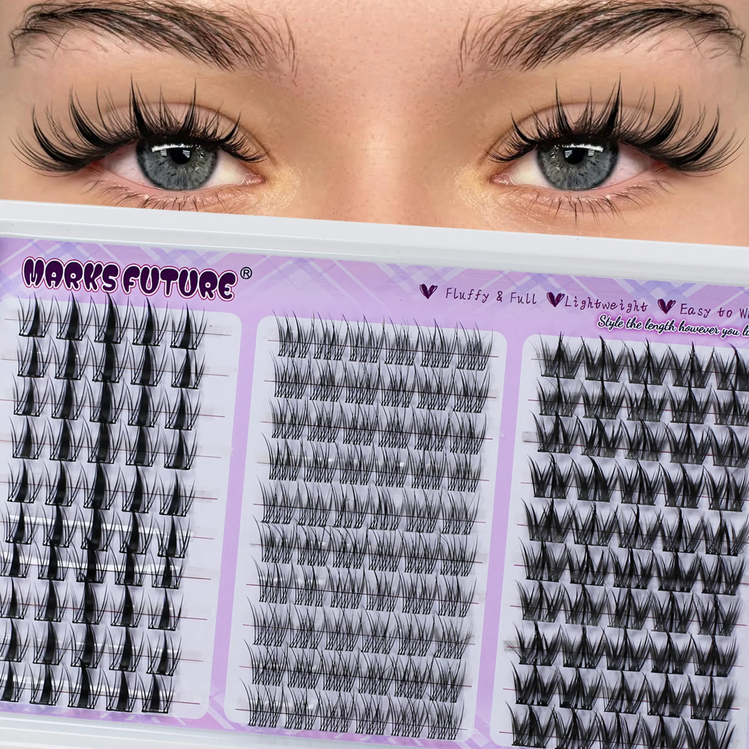 Manga Spiky Lash Clusters Wispy Eyelash Clusters Natürliche C-Curly Cluster-Wimpern Wispy Queenice Einzelwimpern 300 Stück Natürlich
