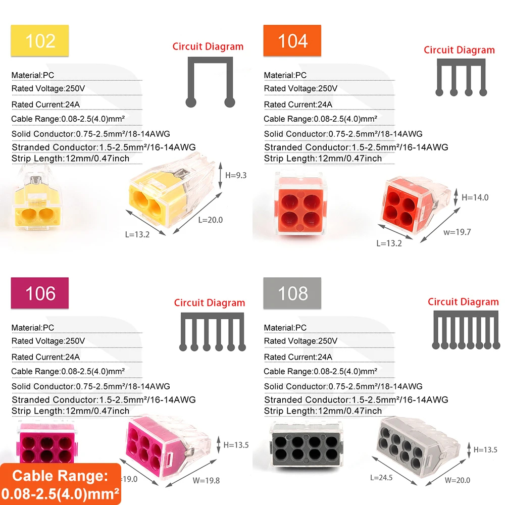 25/50/100 Pcs Lever Wire Quick Connectors Clamp Electrical Cable Home Assortment Fast Parallel Terminals Hard wire insertion