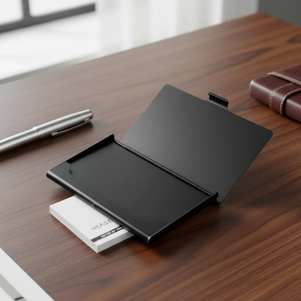 

Display Stander Stainless Steel Desktop Storage Business Card Holder ID Credit Card Holder Cards Storage Case Cards Container