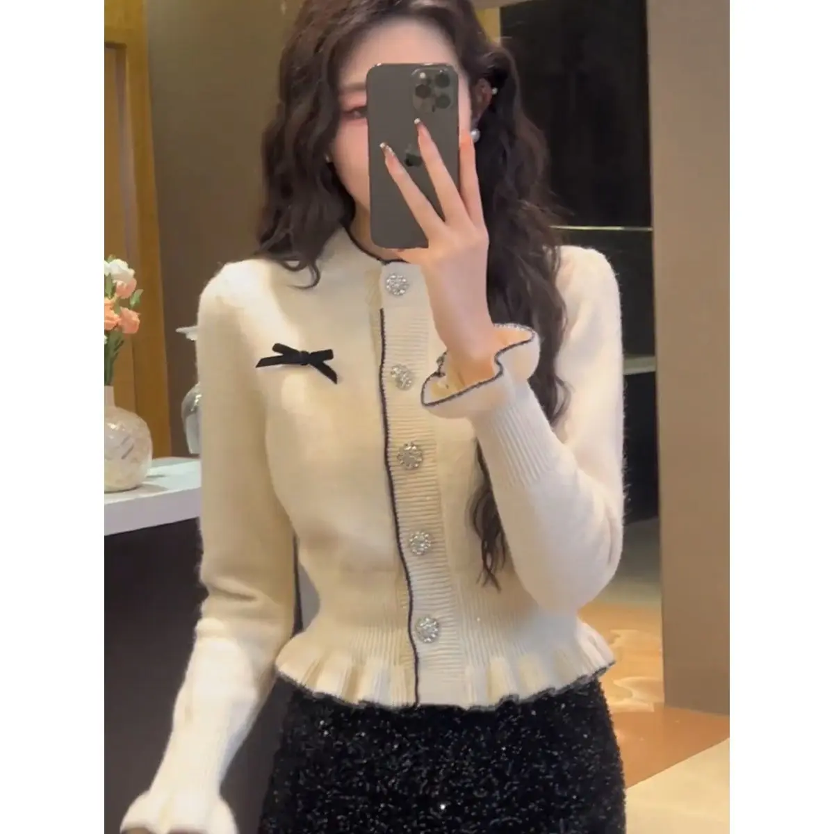 Women's Elegant Knit Cardigan 2026 New Spring Autumn Woman Ruffles Short Knit Sweater Korean Style Female Knitted Casual Coat