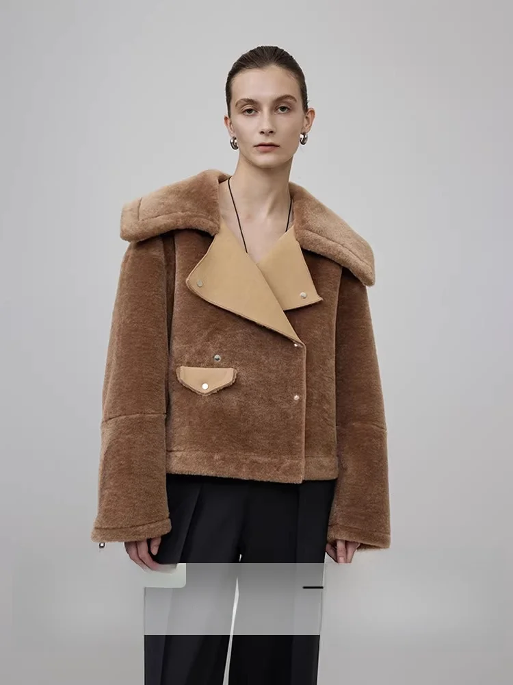 

Женская утепленная зимняя куртка из искусственного меха с воротником-стойкой, простой дизайн, для повседневной носки