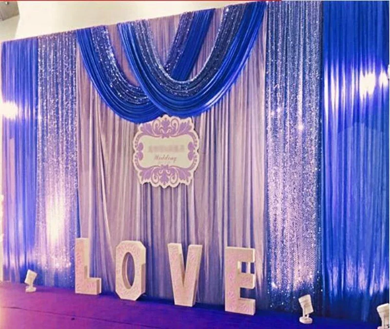 Luxurious Sequin Backdrops for Wedding Decoration, Colorful Background Curtains, Party Stage, Backdrop with Swags