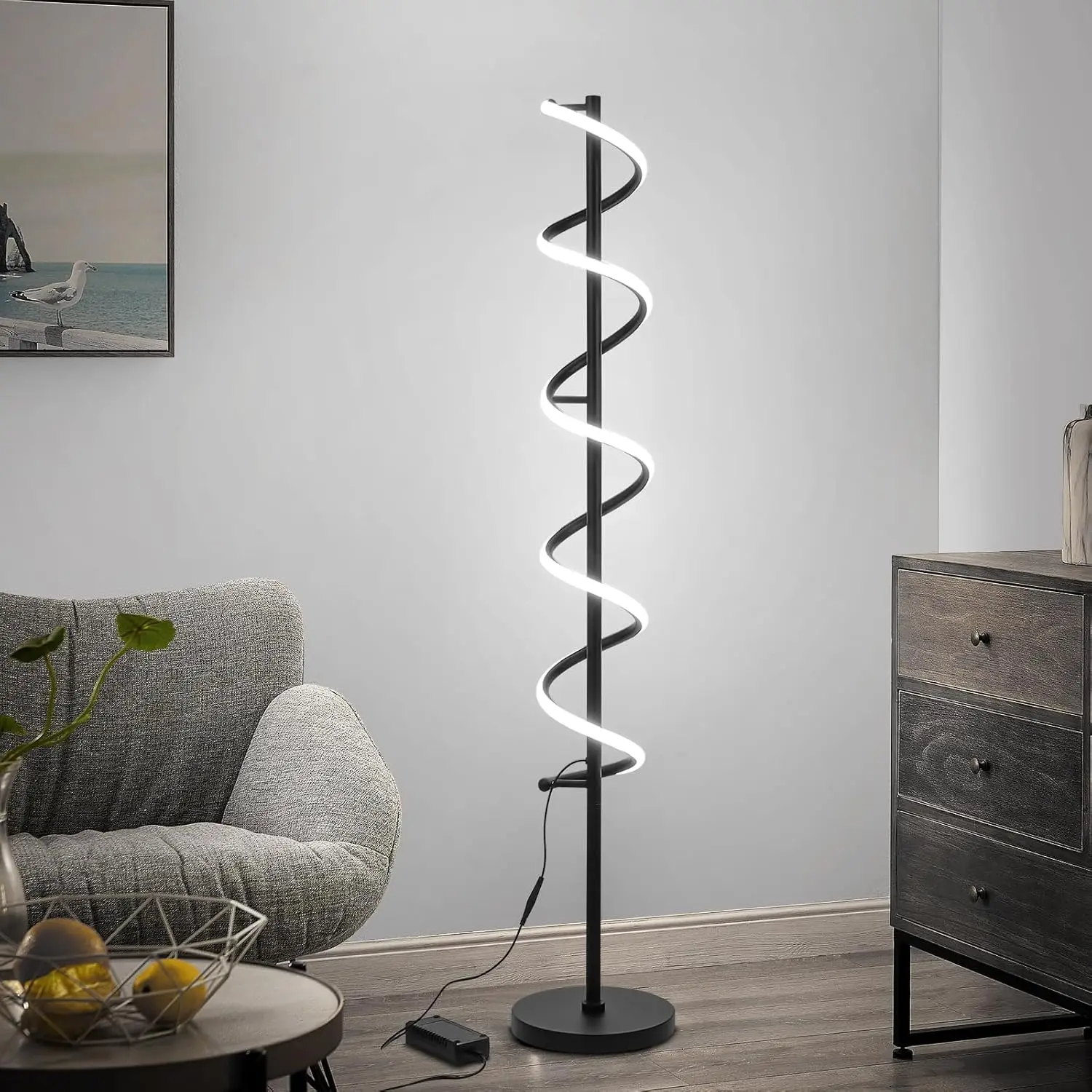 

Floor Lamps For Living Room With Remote, 50"" Led Corner Lamp 3 Color Dimmable Standing Lamp With Timer, Modern Spiral Floor