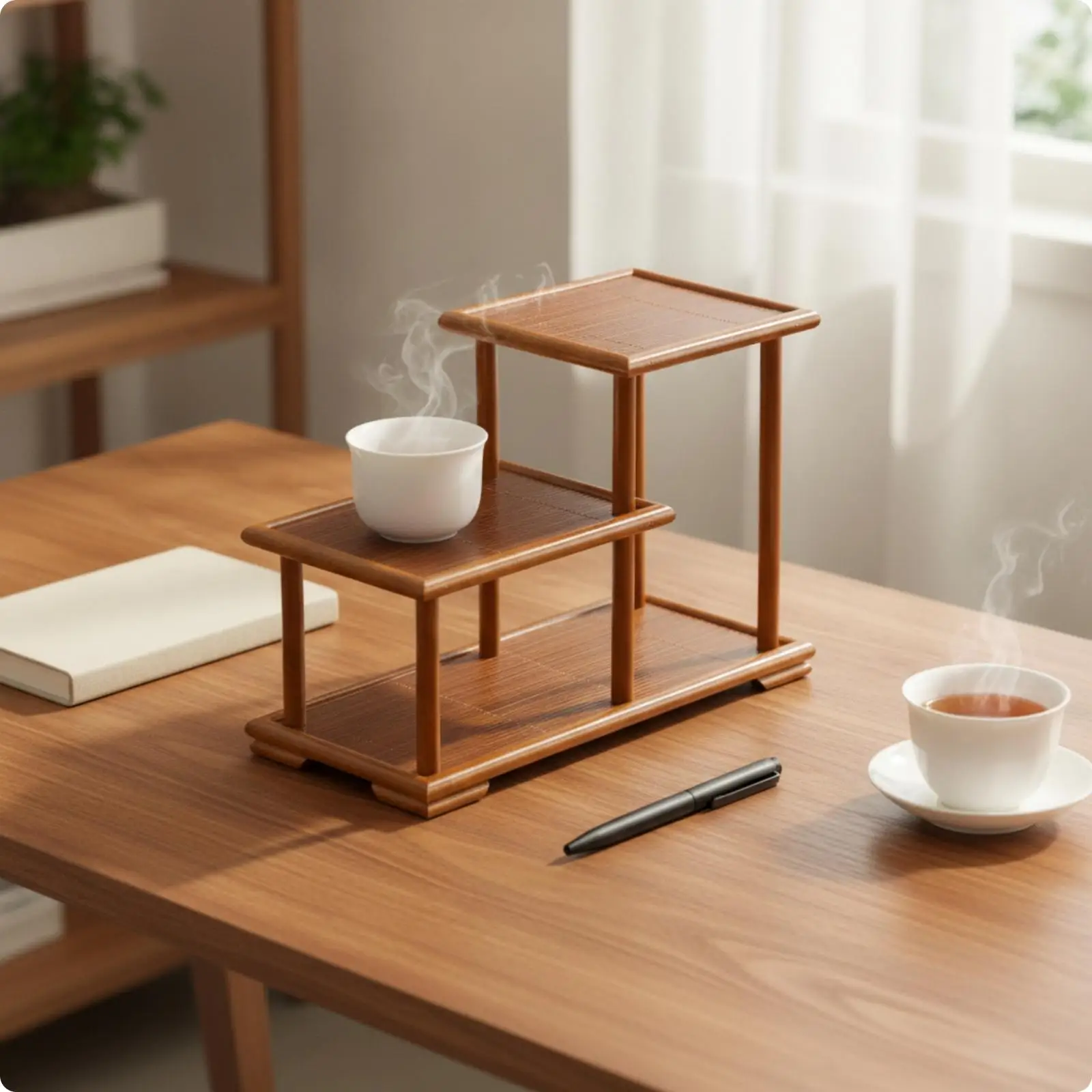 Tiered Bamboo Organizer 3-Tier Stepped Tea Tray Bamboo Tray with Three Tiers Space-Saving Tea Box Compact for Tabletop