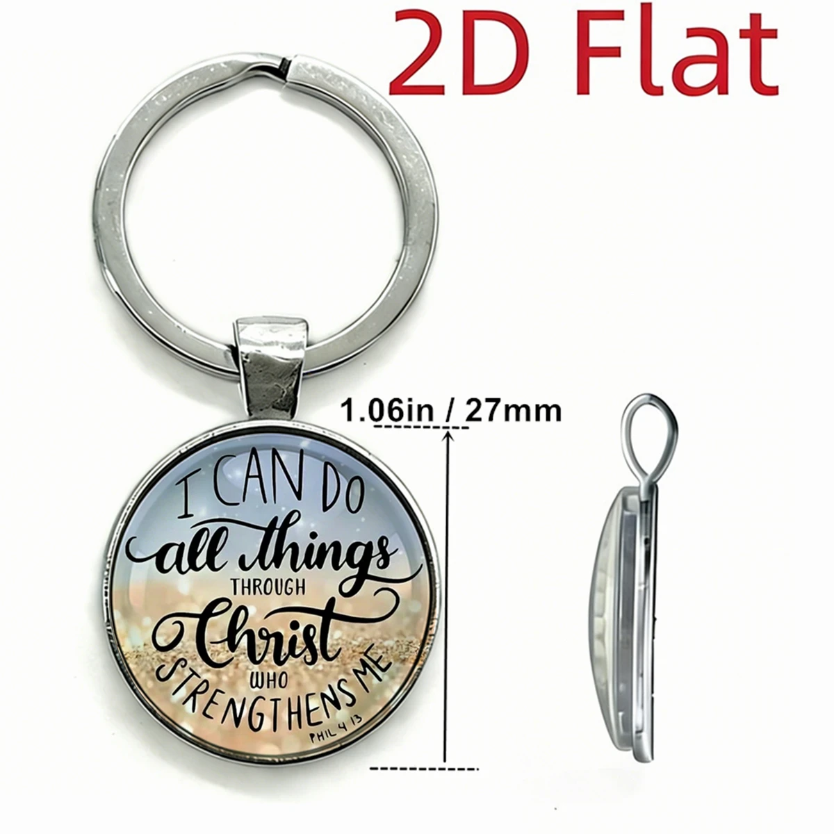 1pc Christian Keychain I Can Do All Things Through Christ 2D Glass Dome Keyring Inspirational Bible Verse Gift for Baptism Gift