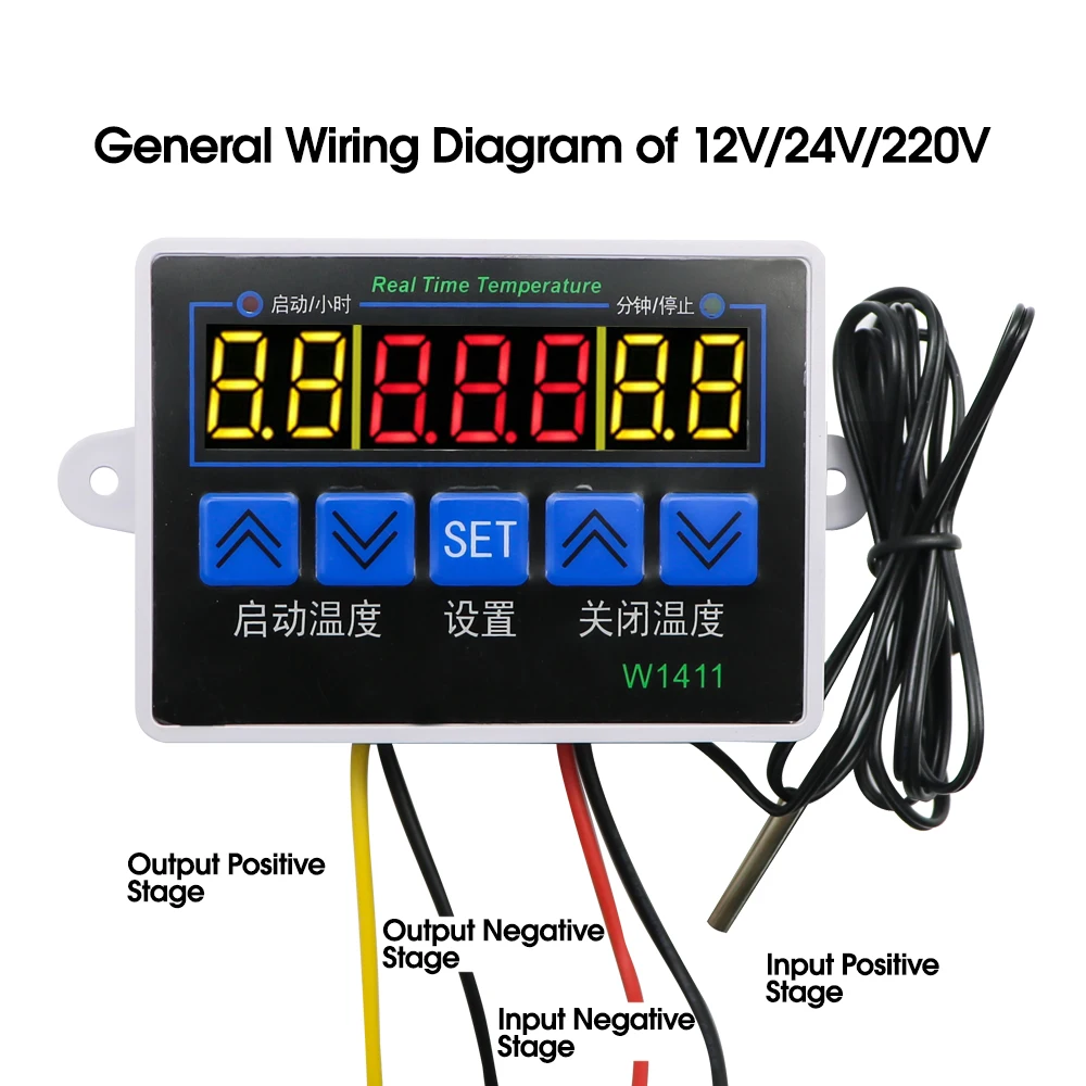 W1411 AC110V-220V DC 12V 10A LED Digital Temperature Controller Thermostat Control Switch Sensor For Greenhouses Aquatic Animal