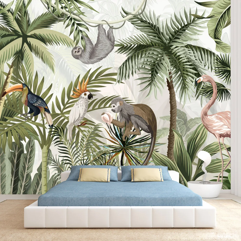 

Custom Self Adhesive Accepted Wall Papers Home Decor Covering Mural Jungle Wild Animal Photo Wallpaper for Living Room Kids Art