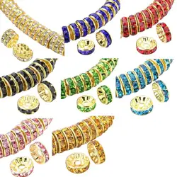 50pcs 8mm colored flat circular inlaid rhinestone loose beads, used for DIY bracelets, clothing accessories, jewelry production