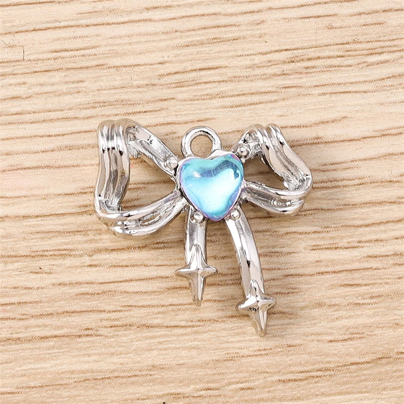 5 Stück 21x20mm Niedliche Kristall-Legierungs-Schleifenanhänger für Schmuckherstellung, Ohrringe, Anhänger, Halsketten, Armbänder, Accessoires, DIY-Geschenke – Detail 8