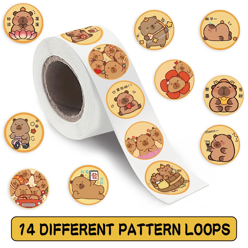 

500 шт./рулон, милые наклейки с капибарами, кавайные мультяшные стикеры с животными, для самостоятельного декорирования багажа, телефонов, гитар, скрапбукинга, водонепроницаемые наклейки