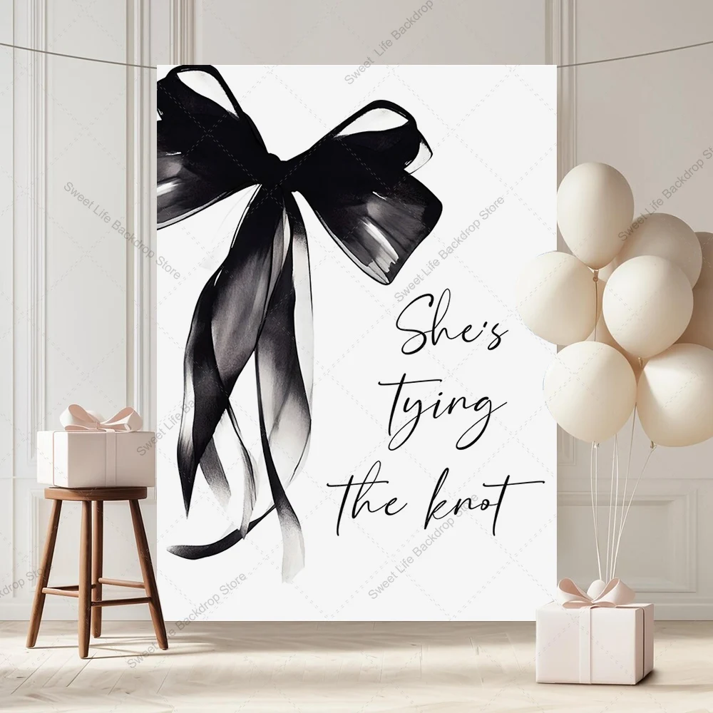 

Black Bow Bridal Shower Backdrop She's Trying the Knot Party Photo background Decoration