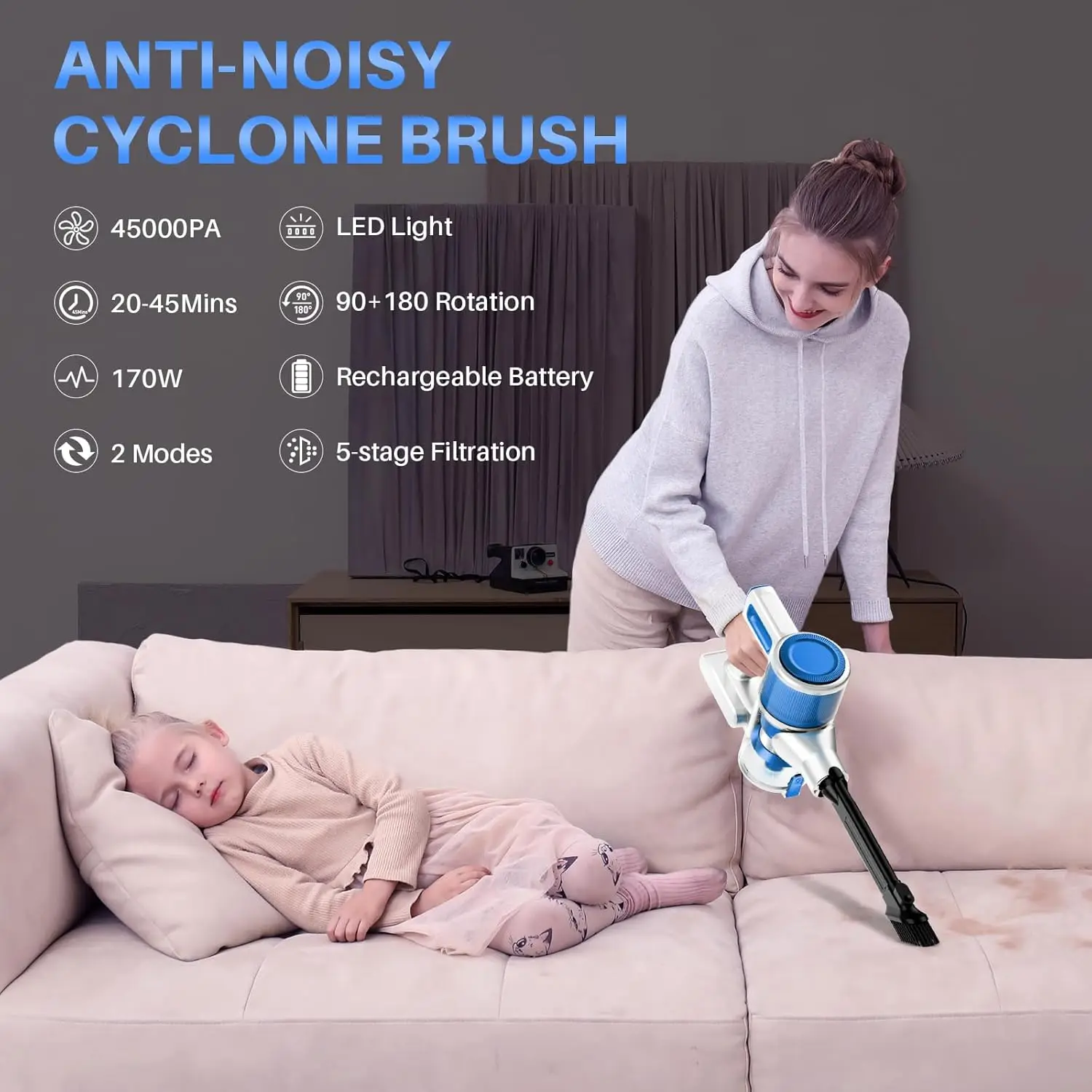 Беспроводной пылесос — перезаряжаемые, мощные всасывающие пылесосы 45 кПа для дома, легкий пылесос 8-в-1