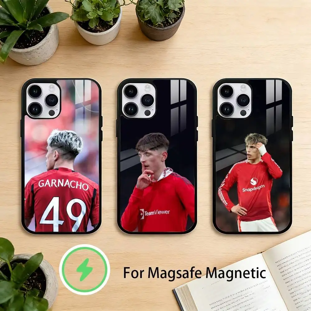 

Football Alejandro Garnacho Phone Case For iPhone 17 16 15 14 13 12 Pro Max Plus for Mirror Wireless Magnetic Cover