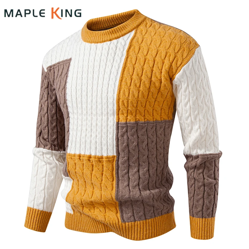 

Patchwork Color Jumpers for Man Sweater 2025 Long Sleeve Top Vintage Warm Pullover Luxus Marke Mens Jerseys Sweaters Pull Homme