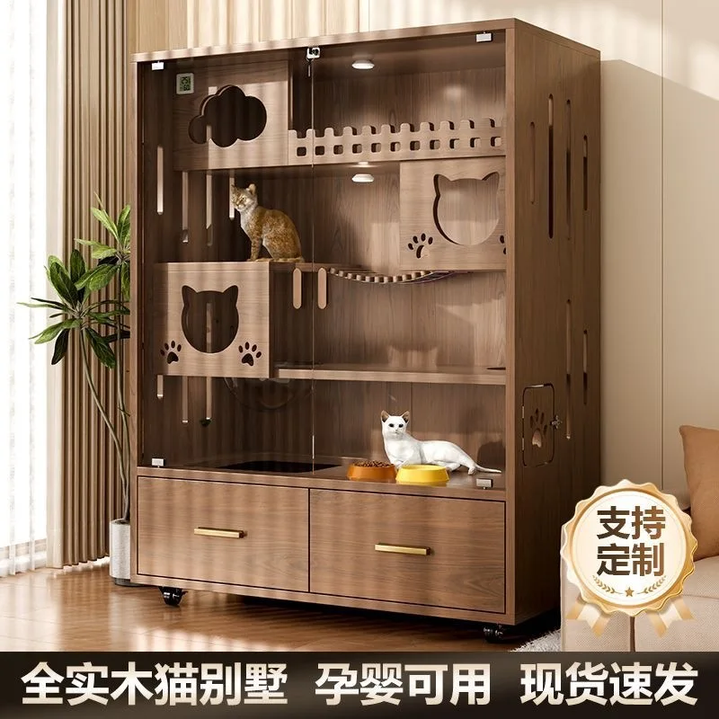 Solid wood cat villa cat house panoramic  nest climbing frame integrated three-layer  house cat cage