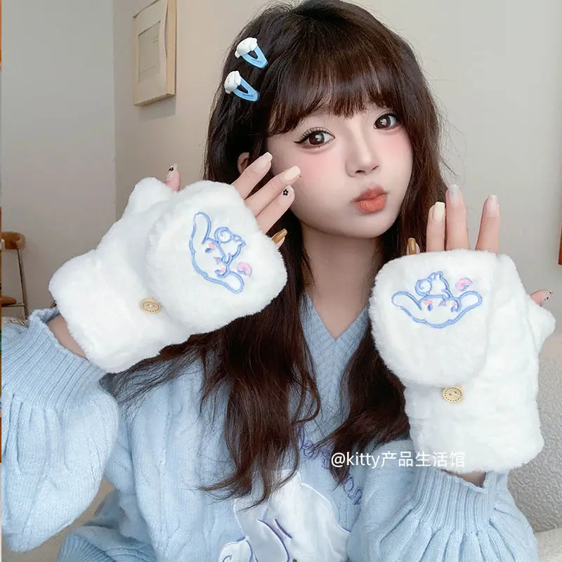 سانريو Kawaii قفاز مرحبا كيتي قفاز الكرتون الدفء قفازات الاصبع طالب في الهواء الطلق مكتب عامل الدراجات الشتاء نمط قفاز #4