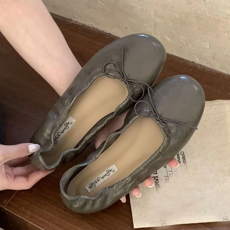 Modische Damen-Ballerinas mit Rundem Zehenbereich, Slip-On Schuhe mit Schleifenverzierung für Frühling und Herbst – Detail 6