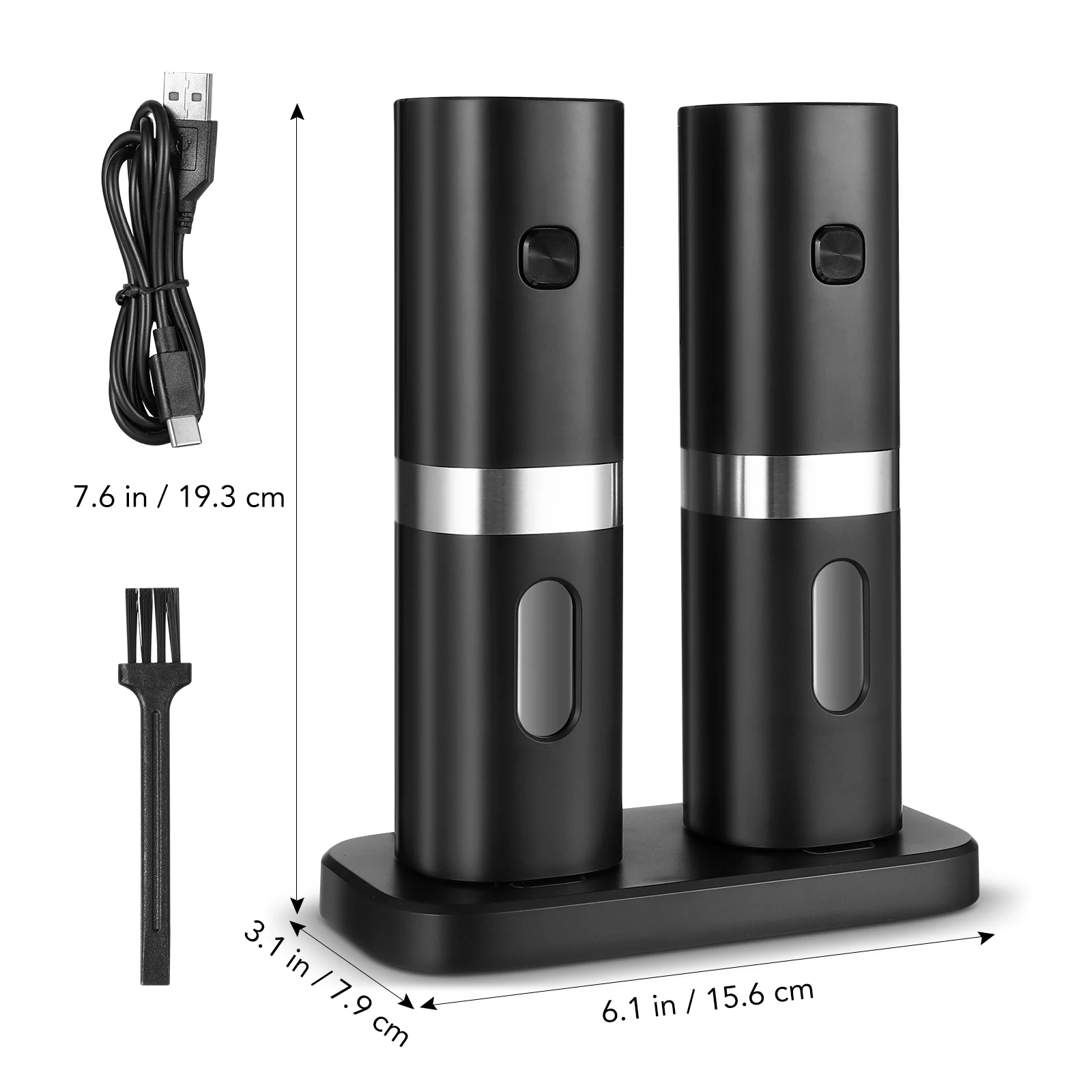 

2PCS Electric Pepper Salt Grinder Set Rechargeable TypeC Adjustable Coarseness Stainless Steel Large Capacity Compact Portable