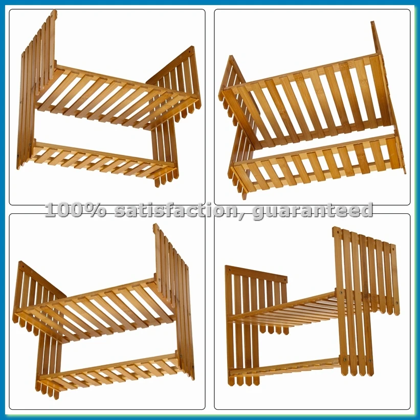 

Двухуровневая бамбуковая подставка для хранения, кухонная полка для банок со специями и приправами, декоративный органайзер, настольная подставка для дома - ABWY