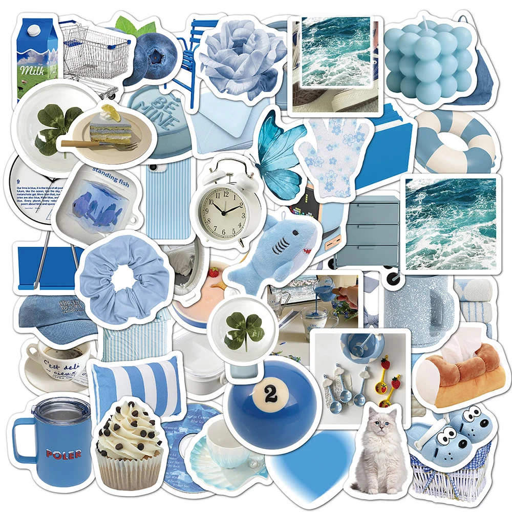 

10/30/50pcs DIY Ins Style Blue Stickers Cute Cartoon Sticker Luggage Notebook Guitar Laptop Kawaii Graffiti Toy Decal Decoration