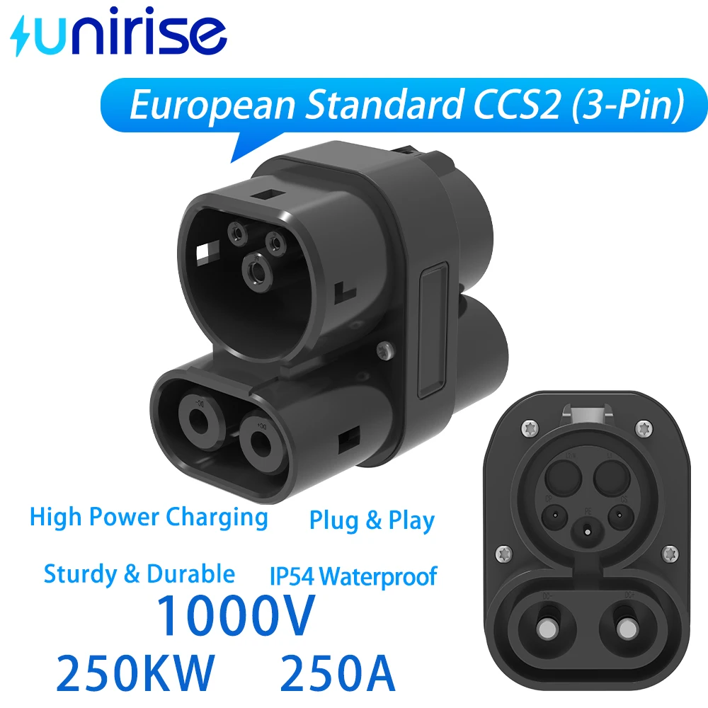 유니라이즈 CCS1-CCS2(3핀) 어댑터 250KW 1000V DC 초고속 충전 UL CE 인증 EU 전기차 테슬라 BMW VW CCS2 충전기 썸네일 3