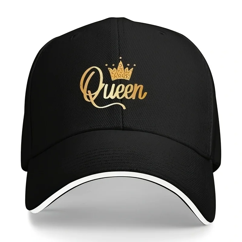 

Adjustable Queen Baseball Cap - Stylish Black & White Dad Hat for Men & Women, Lightweight Polyester, Perfect for Casual Wear