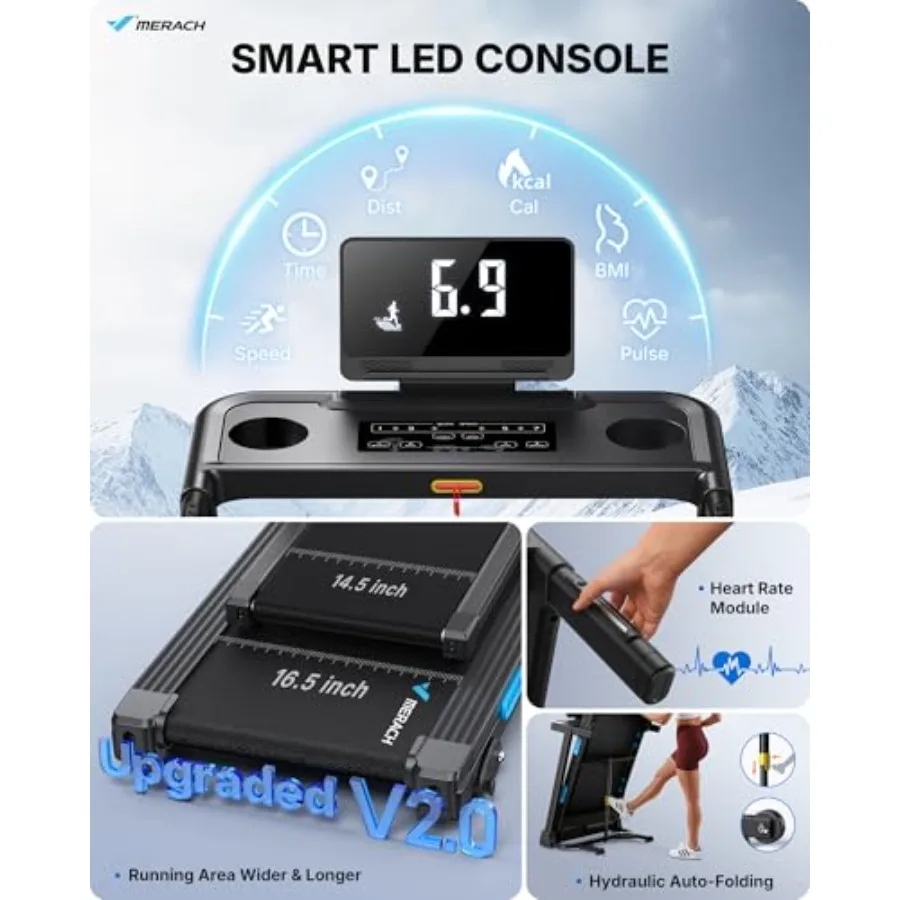 T12 Foldable Treadmill for Home, 300 LBS Capacity, Wide Running Belt