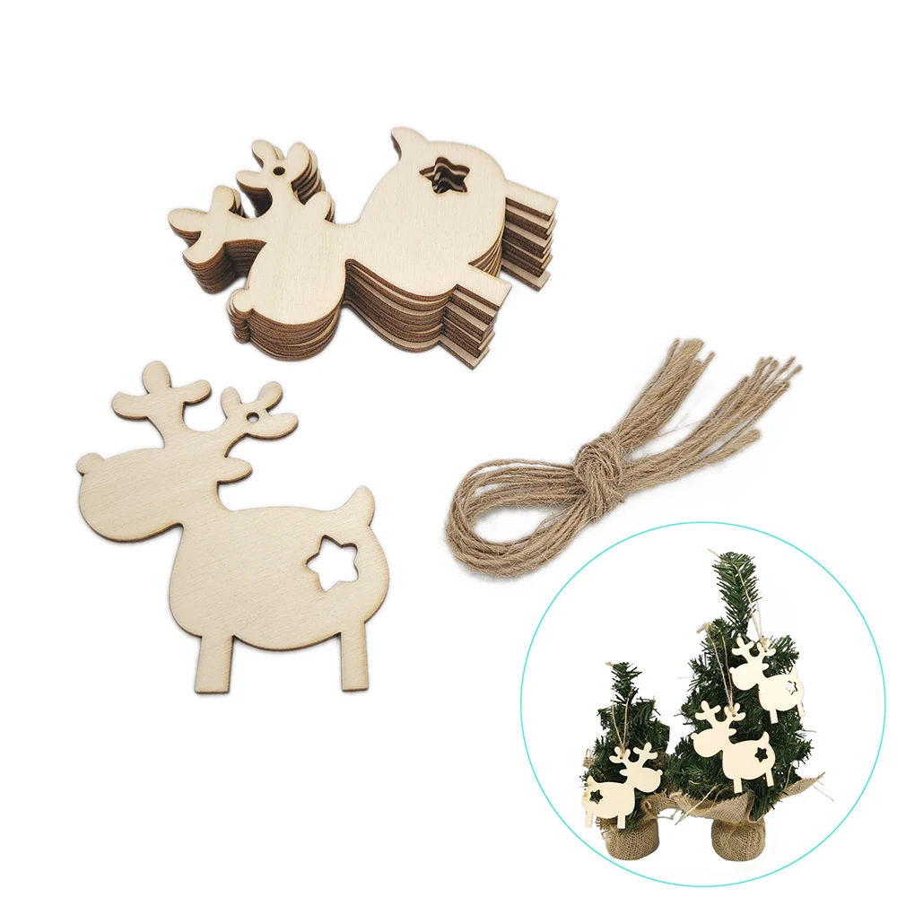 10pcs Reindeer Cutout Veneers Slices for  DIY Crafting Decoration Christmas Wooden Craft Embellishment Christmas Tree Pendants