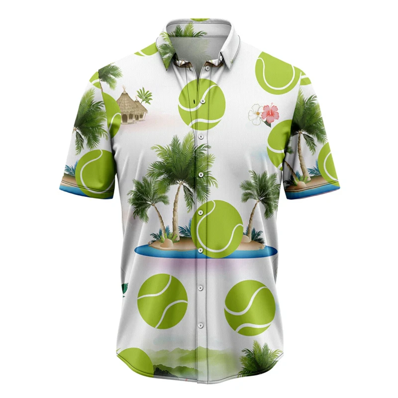 

Fashion Tennis Pattern Hawaiian Shirts For Men Summer Casual Outdoor Wear 3D Printed Sports Shirt Loose Breathable Lapel Blouses