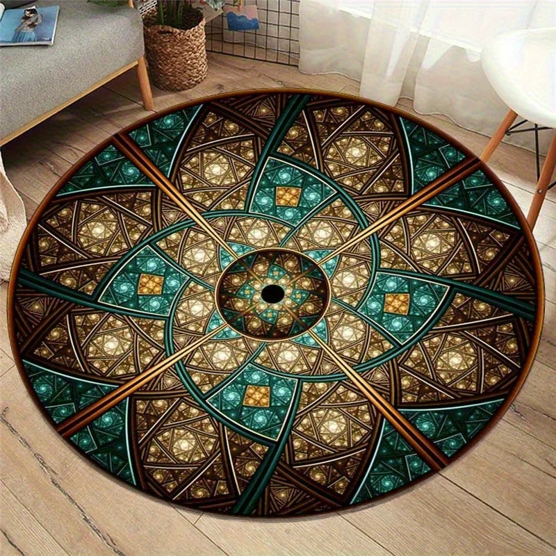 

Это 2D-принт с плоским принтом, а не 3D-принтер. Это яркий круглый ковер Mandala из мягкого хрустального бархатного полиэстера, Showca