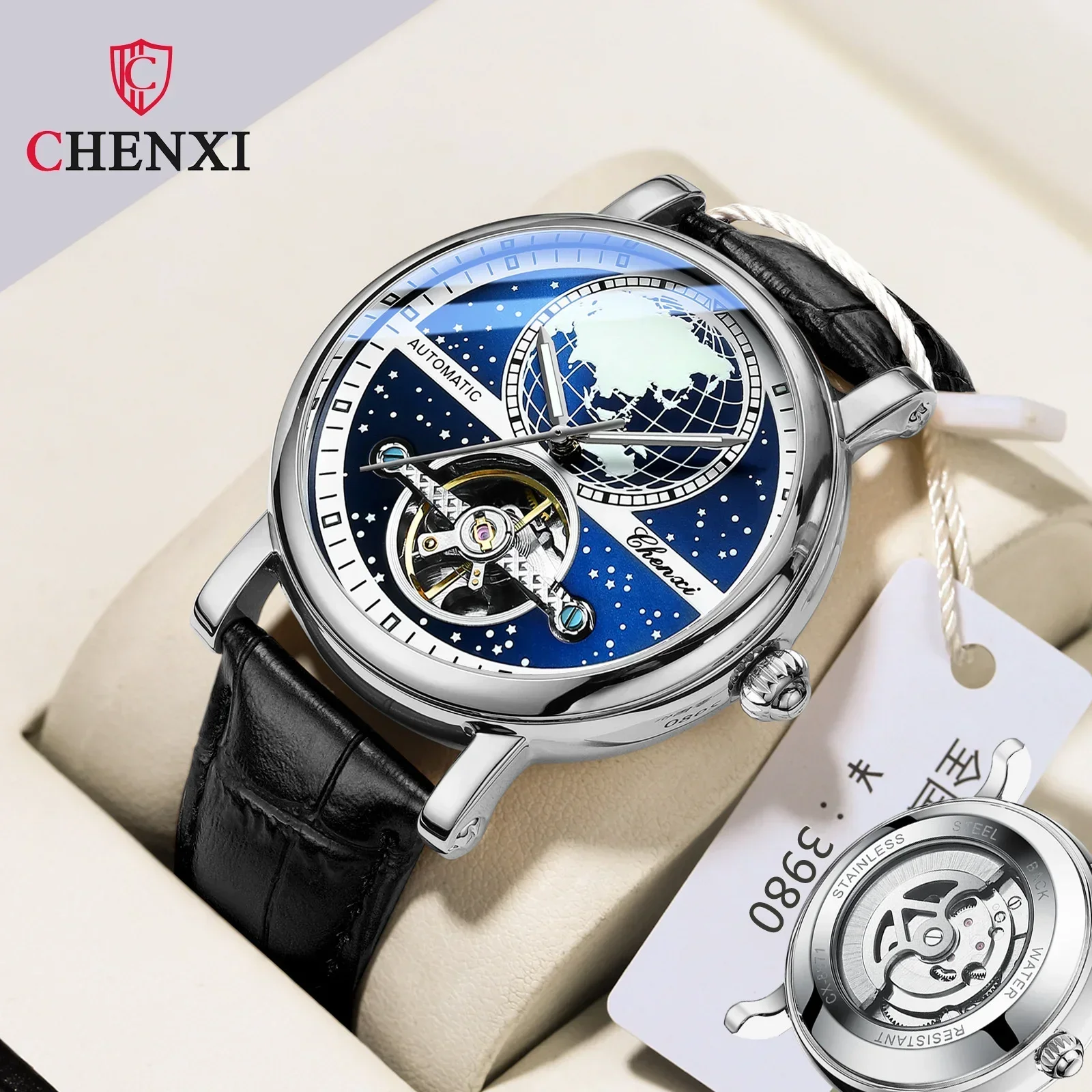 CHENXI 8871 Top Men's Watches Classic Map Dial Luxury Wrist Watch For Man Automatic Mechanical Waterproof Luminous Male Reloj