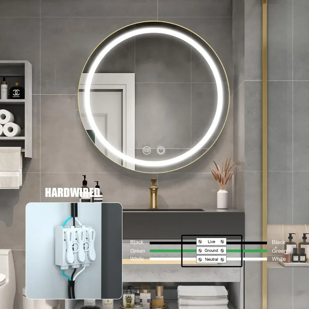 

A 30 inch Round Medicine Cabinet with Lights,Led Medicine Cabinet with Defogger,Illuminated Mirror Cabinet for Bathroom