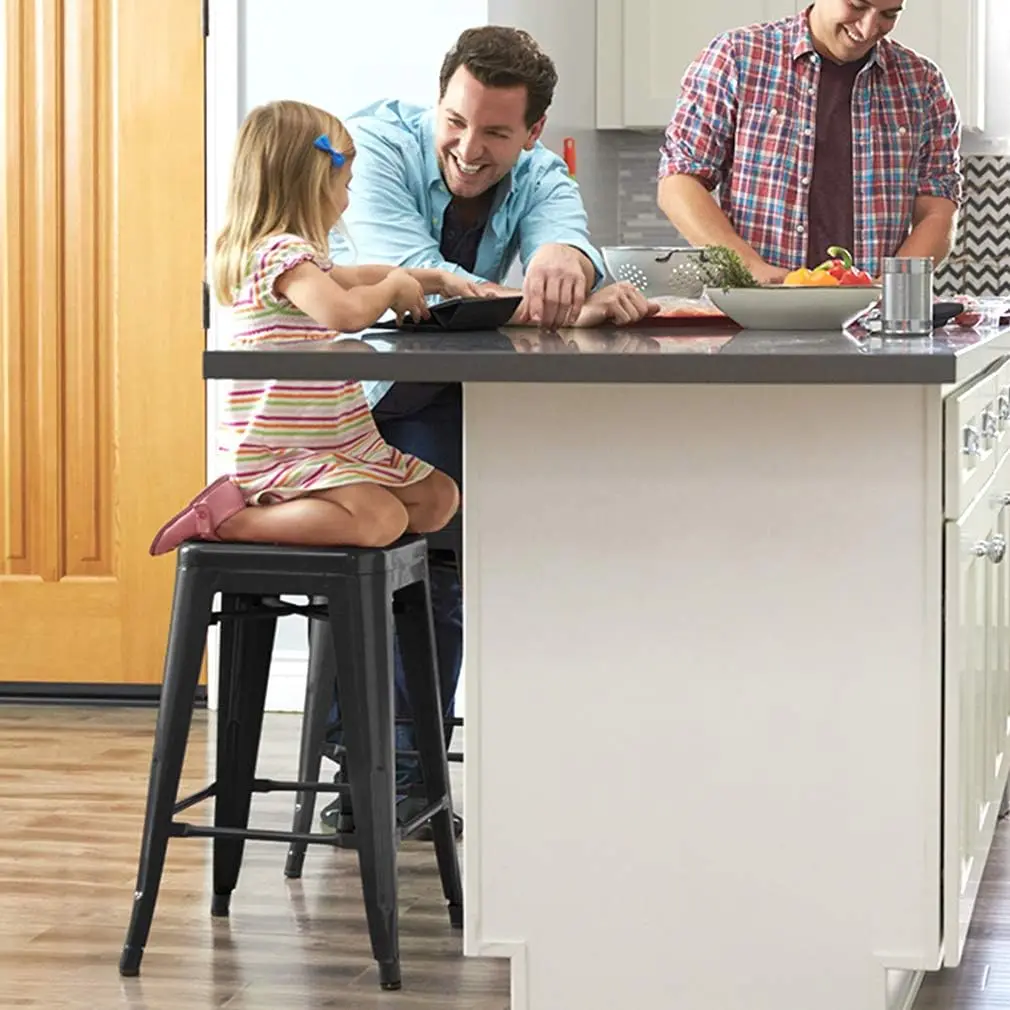 24 Inch Metal Stools Bar Stools Set Height Stackable Barstools Indoor Outdoor Dining Backless Kitchen Bar Stools Set of 4 (Black